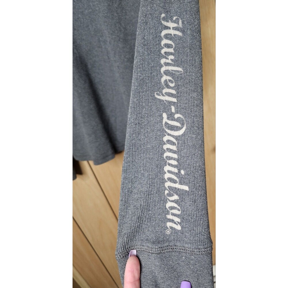 Harley Davidson Womens 1W Gray Thermal Henley Shirt Long Sleeve Motorcycle Logo - Picture 8 of 16